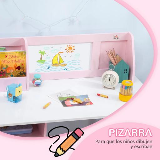 Escritorio Infantil de Madera con Silla y Mesa con Organizador y Pizarra Blanca para +5 Años 90x45x85 cm Rosa  [1]