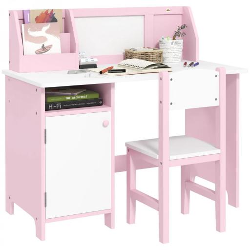 Escritorio Infantil de Madera con Silla y Mesa con Organizador y Pizarra Blanca para +5 Años 90x45x85 cm Rosa  [6]