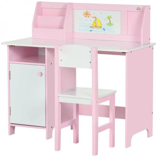 Escritorio Infantil de Madera con Silla y Mesa con Organizador y Pizarra Blanca para +5 Años 90x45x85 cm Rosa  [7]
