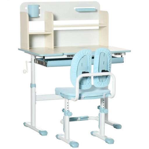 Pupitre Infantil Altura Ajustable con 1 Cajón 1 Estante y Tablero de Mesa Inclinable 80x52x88-109 cm Azul y Blanco [8]
