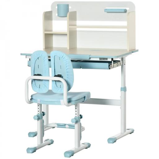 Pupitre Infantil Altura Ajustable con 1 Cajón 1 Estante y Tablero de Mesa Inclinable 80x52x88-109 cm Azul y Blanco [9]