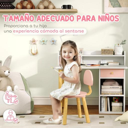 Juego de Escritorio Infantil con Silla Pupitre Infantil con Cajones Compartimento y Estantes Rosa y Blanco [2]