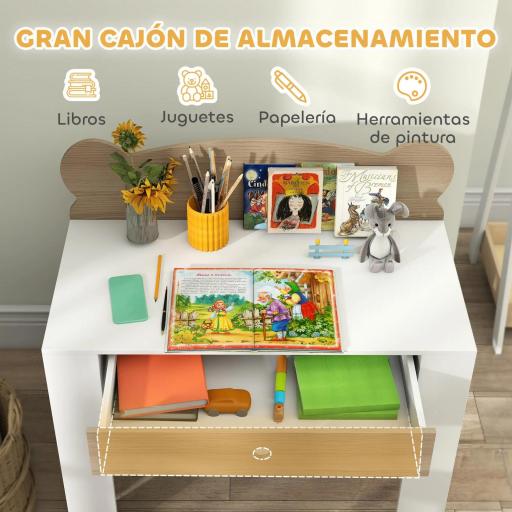 Escritorio Infantil con Silla en Forma de Osito con Cajón para Leer y Estudiar Mesa 80x41x74,5 cm y Silla 32,5x38x59 cm  [5]