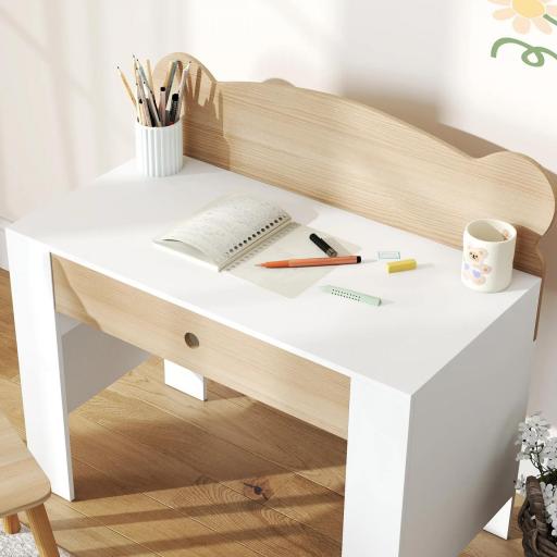 Escritorio Infantil con Silla en Forma de Osito con Cajón para Leer y Estudiar Mesa 80x41x74,5 cm y Silla 32,5x38x59 cm  [3]