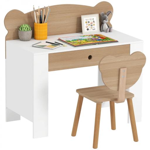 Escritorio Infantil con Silla en Forma de Osito con Cajón para Leer y Estudiar Mesa 80x41x74,5 cm y Silla 32,5x38x59 cm  [7]