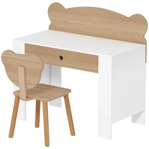 Escritorio Infantil con Silla en Forma de Osito con Cajón para Leer y Estudiar Mesa 80x41x74,5 cm y Silla 32,5x38x59 cm  [8]