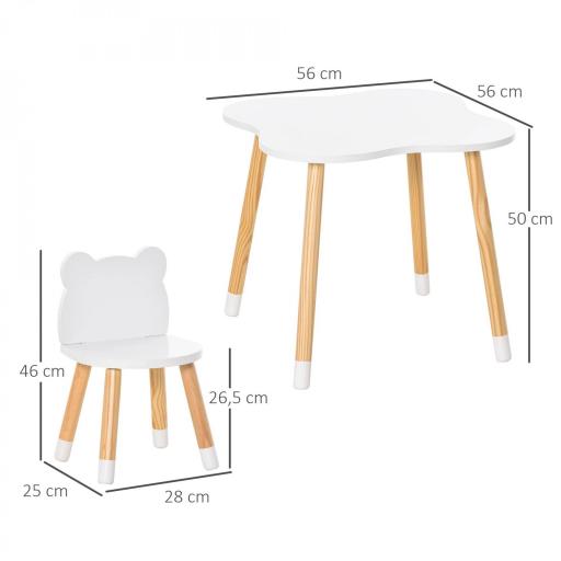 Mesa y Sillas Infantil de Madera Muebles Infantiles para Sala de Juego y Dormitorio de Niños Natural y Blanco [1]