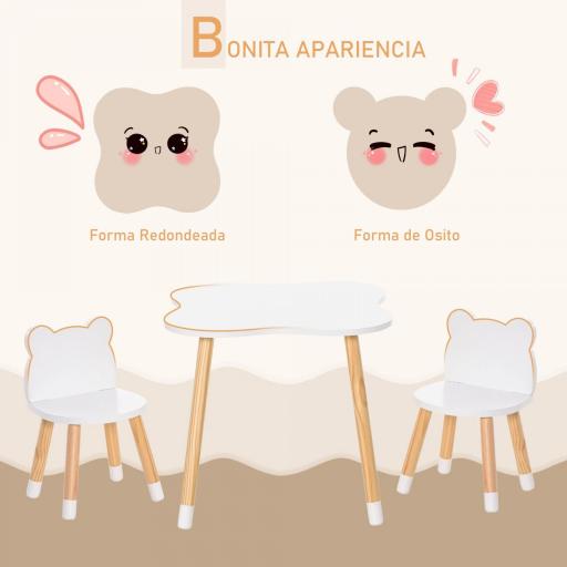 Mesa y Sillas Infantil de Madera Muebles Infantiles para Sala de Juego y Dormitorio de Niños Natural y Blanco [5]