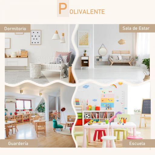 Mesa y Sillas Infantil de Madera Muebles Infantiles para Sala de Juego y Dormitorio de Niños Natural y Blanco [7]