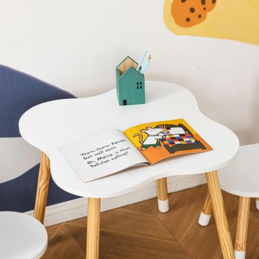 Mesa y Sillas Infantil de Madera Muebles Infantiles para Sala de Juego y Dormitorio de Niños Natural y Blanco [4]