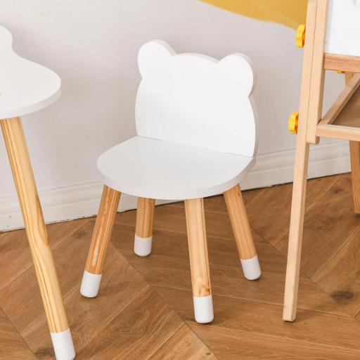Mesa y Sillas Infantil de Madera Muebles Infantiles para Sala de Juego y Dormitorio de Niños Natural y Blanco [3]