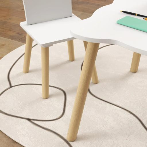 Conjunto Infantil de Mesa y 2 Sillas con Respaldo en Forma de Corona para Lectura y Dibujo 60x60x44 cm Blanco y Madera [2]