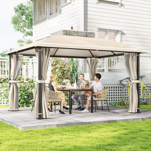 Carpa para Jardín con Techo Doble Cenador con Mosquiteras y Cortinas para Exterior Terraza 370x303x290 cm Beige [7]