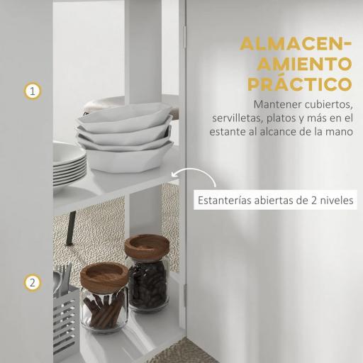 Mesa de Comedor Plegable con Ruedas Mesa de Cocina con Alas Abatibles y 2 Estantes Abiertos 120x60x77 cm Blanco [5]