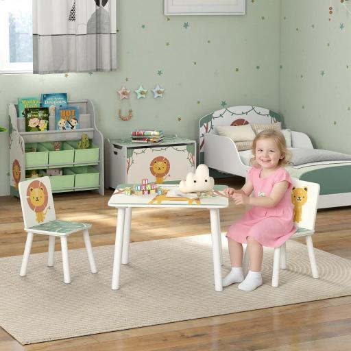 Mesa y Sillas Infantiles de 3 Piezas Mesa Infantil con 2 Sillas de Madera de Pino para niños de +3 Años 60x60x44 cm Verde
