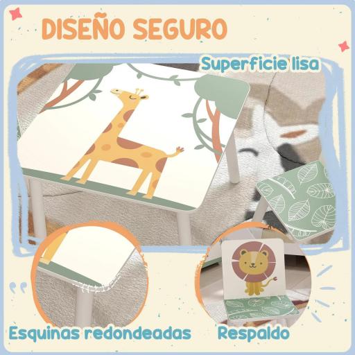 Mesa y Sillas Infantiles de 3 Piezas Mesa Infantil con 2 Sillas de Madera de Pino para niños de +3 Años 60x60x44 cm Verde [1]