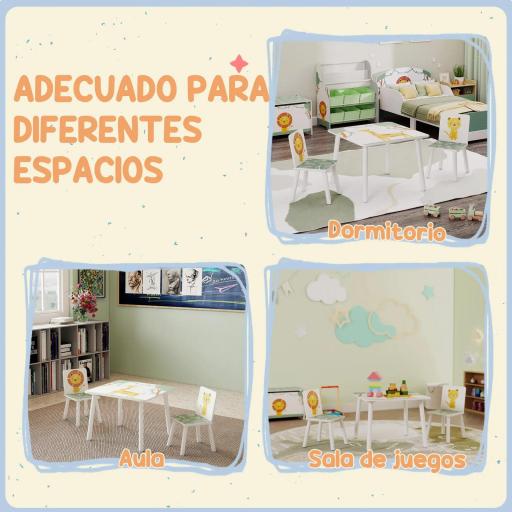 Mesa y Sillas Infantiles de 3 Piezas Mesa Infantil con 2 Sillas de Madera de Pino para niños de +3 Años 60x60x44 cm Verde [3]