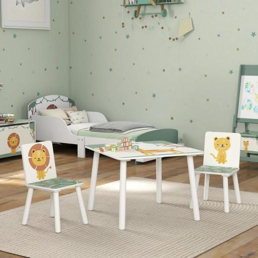 Mesa y Sillas Infantiles de 3 Piezas Mesa Infantil con 2 Sillas de Madera de Pino para niños de +3 Años 60x60x44 cm Verde [6]