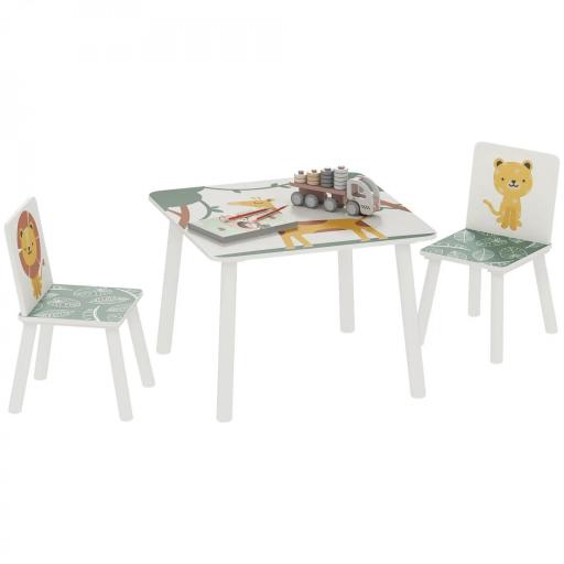 Mesa y Sillas Infantiles de 3 Piezas Mesa Infantil con 2 Sillas de Madera de Pino para niños de +3 Años 60x60x44 cm Verde [8]
