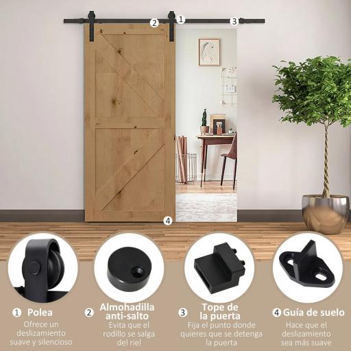 Herraje Puerta Corredera 200 cm Kit de Riel Adecuado para 1 Puerta Granja de Madera de 100 cm de Ancho Acero de Carbono Carga Máx. 90 kg [8]