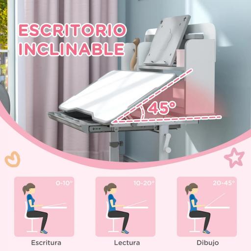 Juego de Escritorio y Silla para Niños de +3 Años Altura Ajustable con Tablero Inclinable 80x55x107,5 cm Gris [1]
