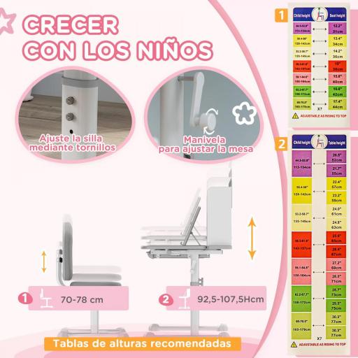 Juego de Escritorio y Silla para Niños de +3 Años Altura Ajustable con Tablero Inclinable 80x55x107,5 cm Gris [6]