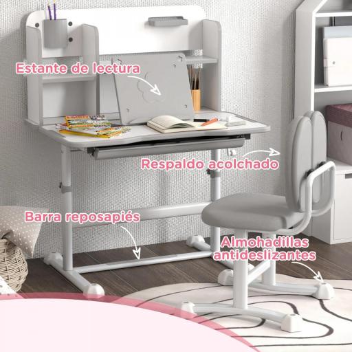 Juego de Escritorio y Silla para Niños de +3 Años Altura Ajustable con Tablero Inclinable 80x55x107,5 cm Gris [2]