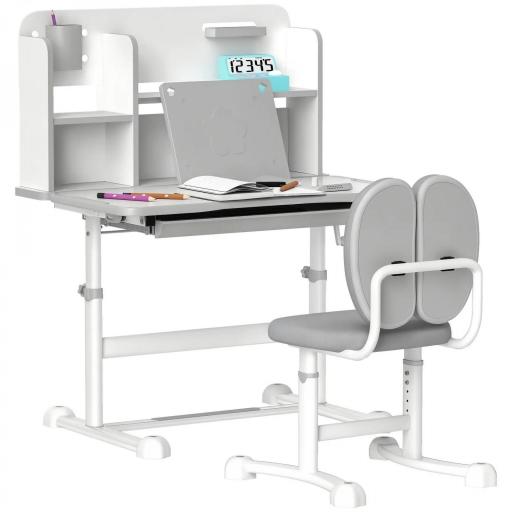 Juego de Escritorio y Silla para Niños de +3 Años Altura Ajustable con Tablero Inclinable 80x55x107,5 cm Gris [9]