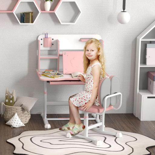 Juego de Escritorio y Silla para Niños de +3 Años Altura Ajustable con Tablero Inclinable 80x55x107,5 cm Rosa