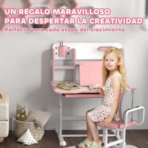 Juego de Escritorio y Silla para Niños de +3 Años Altura Ajustable con Tablero Inclinable 80x55x107,5 cm Rosa [4]