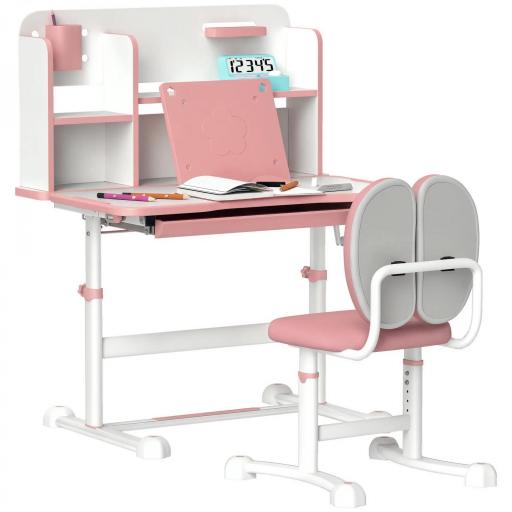 Juego de Escritorio y Silla para Niños de +3 Años Altura Ajustable con Tablero Inclinable 80x55x107,5 cm Rosa [7]
