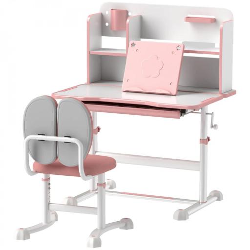 Juego de Escritorio y Silla para Niños de +3 Años Altura Ajustable con Tablero Inclinable 80x55x107,5 cm Rosa [9]