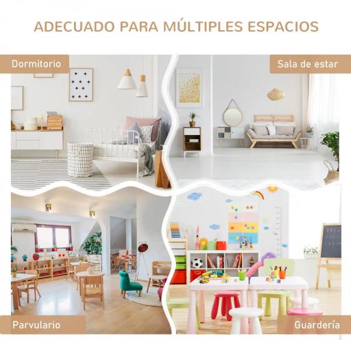 Mesa y Sillas Infantiles de 4 Piezas Mesa Infantil con 2 Sillas y Banco con Almacenaje Juego de Muebles para Actividades para Niños de +3 Años para Dormitorio Sala de Juegos Blanco y Natural [5]