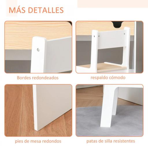 Escritorio para Niños con Silla de 3 a 6 Años con Cajón y Estante para Libros 70x50x75 cm Blanco y Natural [4]