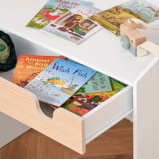 Escritorio para Niños con Silla de 3 a 6 Años con Cajón y Estante para Libros 70x50x75 cm Blanco y Natural [3]