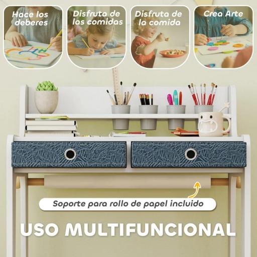 Escritorio Infantil con Silla Pupitre Infantil con 2 Cajones y Estante Mesa 62,8x55,6x73,8 cm y Silla 31,5x35x65,5 cm [5]
