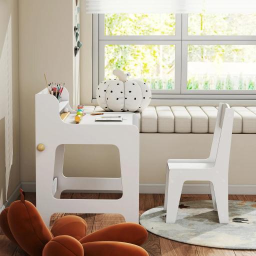 Escritorio Infantil con Silla Pupitre Infantil con 2 Cajones y Estante Mesa 62,8x55,6x73,8 cm y Silla 31,5x35x65,5 cm [7]