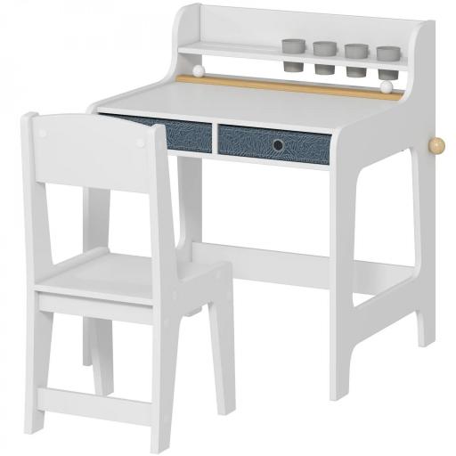 Escritorio Infantil con Silla Pupitre Infantil con 2 Cajones y Estante Mesa 62,8x55,6x73,8 cm y Silla 31,5x35x65,5 cm [8]