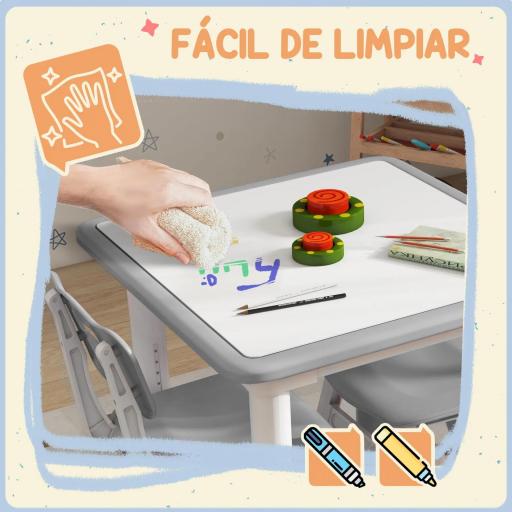 Conjunto de Mesa y 2 Sillas Infantiles Ajustables en Altura para Niños de 18 Meses a 5 Años Fácil de Limpiar [6]