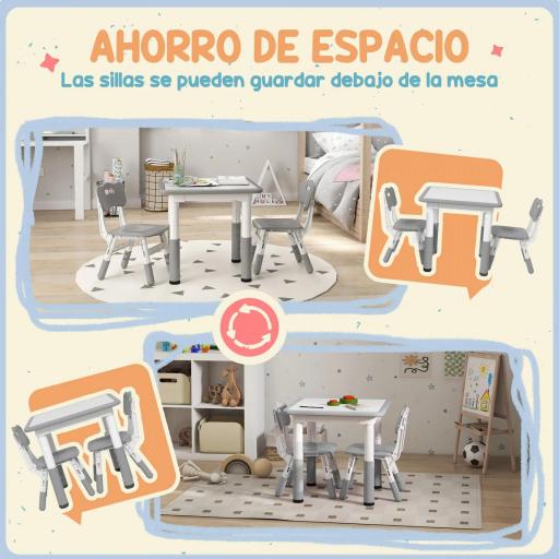 Conjunto de Mesa y 2 Sillas Infantiles Ajustables en Altura para Niños de 18 Meses a 5 Años Fácil de Limpiar [4]
