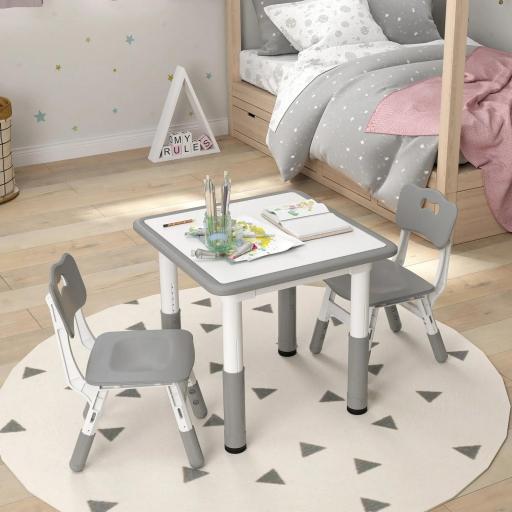 Conjunto de Mesa y 2 Sillas Infantiles Ajustables en Altura para Niños de 18 Meses a 5 Años Fácil de Limpiar [3]