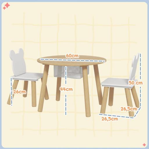 Conjunto Infantil de Mesa y 2 Sillas de Madera con Respaldo en Forma de Oso y Espacio de Almacenaje para Niños 3-6 Años [2]
