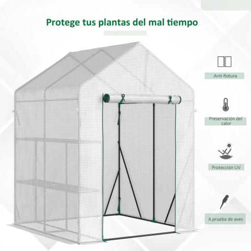 Invernadero de Exterior con 2 Estantes Puerta con Cremallera y Marco de Acero 143x143x195 cm Blanco [2]