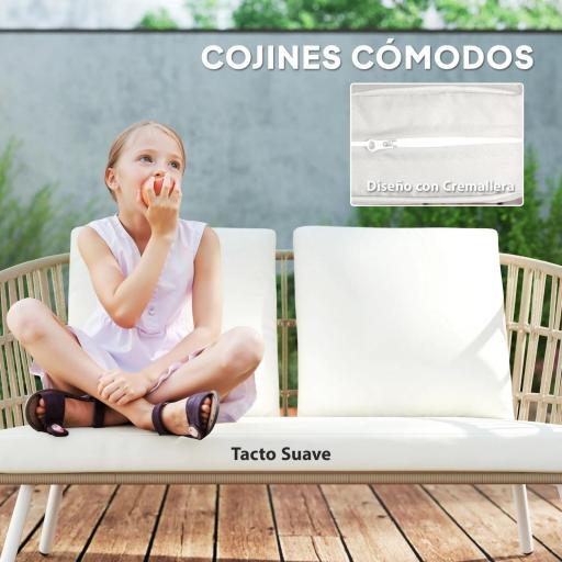 Conjunto de Jardín de 4 Piezas con Sofá Sillones y Mesa de Ratán Sintético Cojines Cómodos y Resistente a Rayos UV [5]