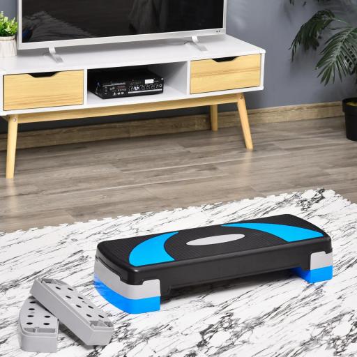 Step de Aeróbic, Step para Fitness Antideslizante con Altura Regulable 3 Niveles de 10/15/20 cm, Tabla Plataforma Stepper para Ejercicio en Casa Gimnasia, Carga 150 kg 80x31x20 cm, Azul [4]