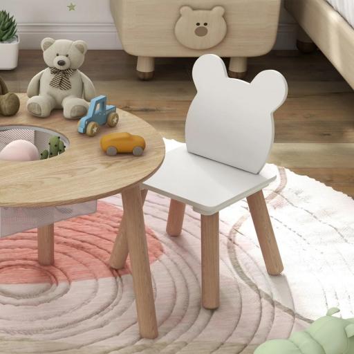 Conjunto Infantil de Mesa y 2 Sillas de Madera con Respaldo en Forma de Oso y Espacio de Almacenaje para Niños 3-6 Años [5]