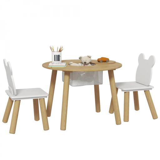 Conjunto Infantil de Mesa y 2 Sillas de Madera con Respaldo en Forma de Oso y Espacio de Almacenaje para Niños 3-6 Años [8]