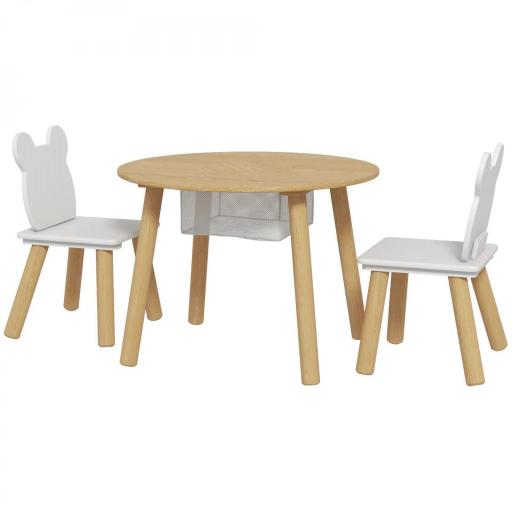 Conjunto Infantil de Mesa y 2 Sillas de Madera con Respaldo en Forma de Oso y Espacio de Almacenaje para Niños 3-6 Años [9]