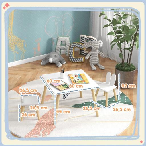 Mesa Infantil con Sillas Respaldos con Orejas de Conejo Mesa Infantil para Guardería Sala de Juegos Blanco [2]