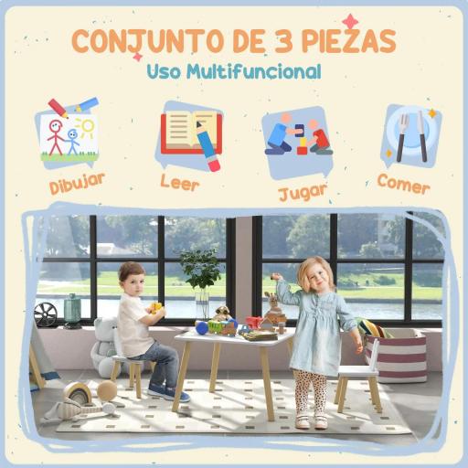 Mesa Infantil con Sillas Respaldos con Orejas de Conejo Mesa Infantil para Guardería Sala de Juegos Blanco [6]
